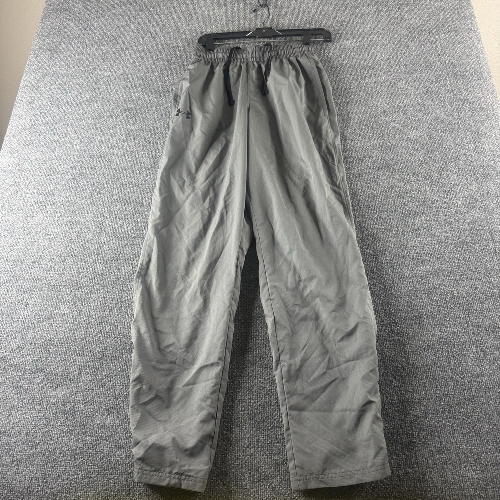 Under‎ Armour Track Pants Mens S Gray Woven Elastic Waist Pockets Logo Loose